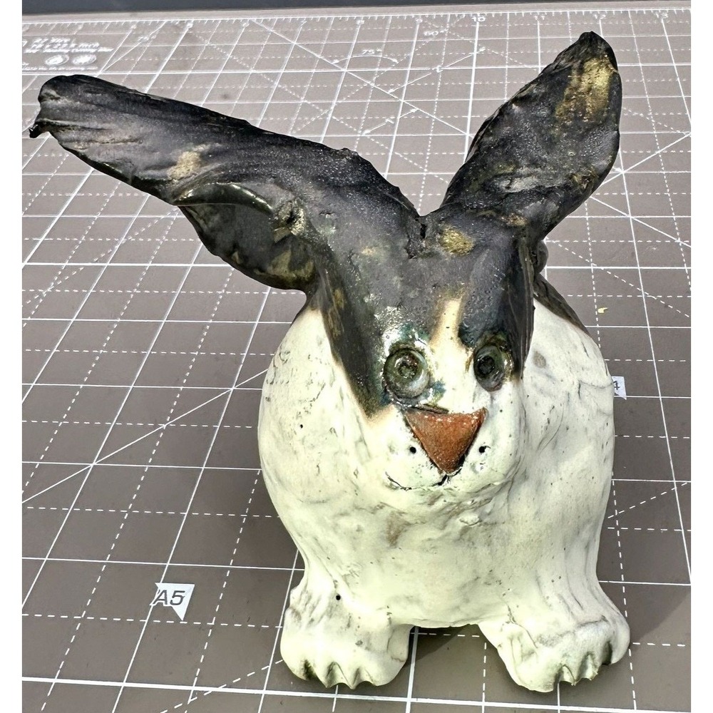 Vintage Sculpture Abstract Modernist Pottery Bunny Sitting Signed 1993